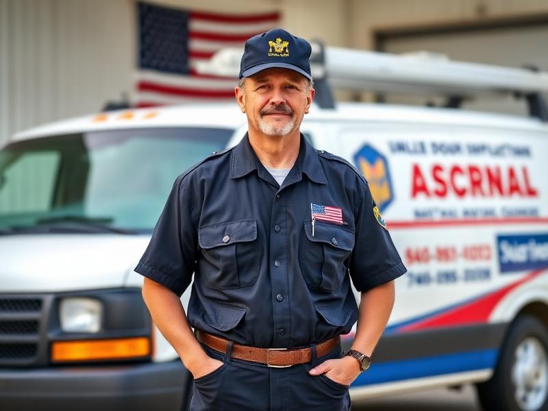 Military veteran garage door business owner in professional uniform